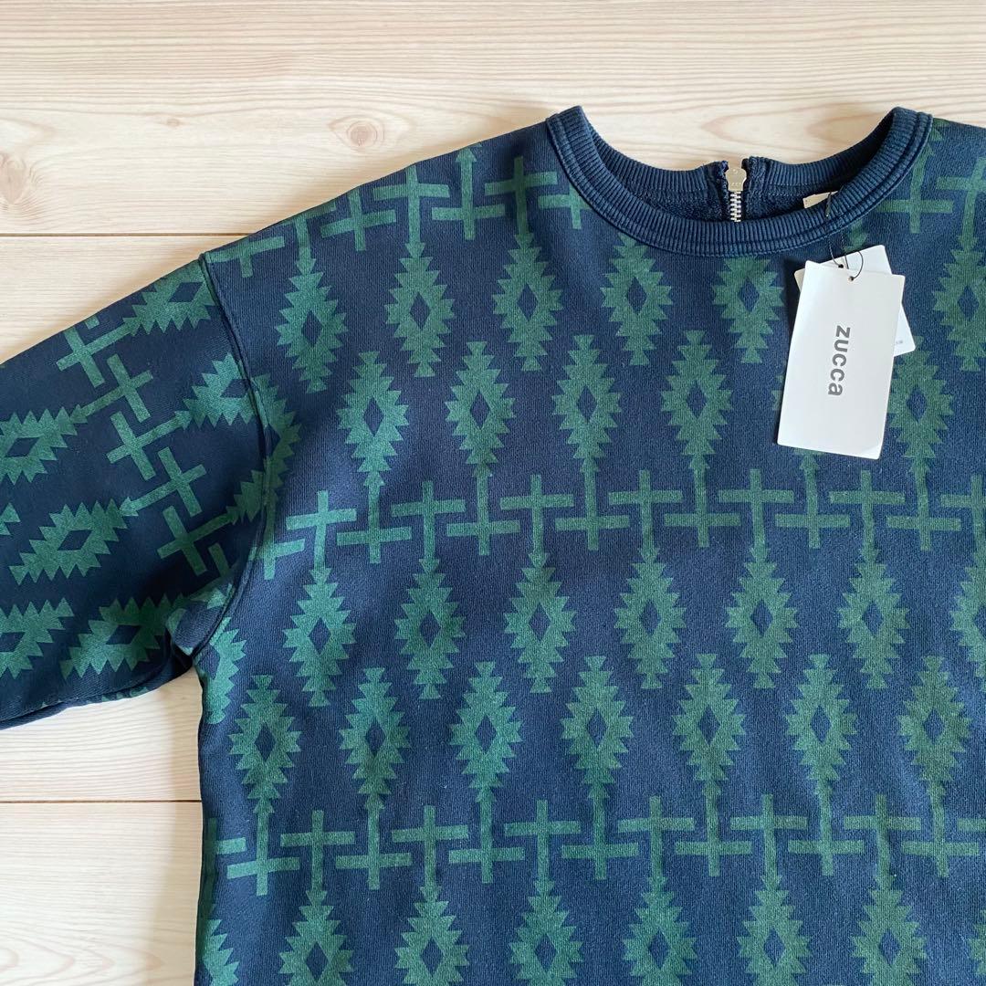 未使用タグ付 2025SS ZUCCa ブロックプリントスウェット M ネイビー