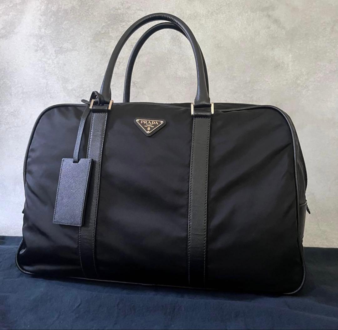 PRADA トートバッグ　ボストンバッグ　ナイロン×サフィアーノ　黒