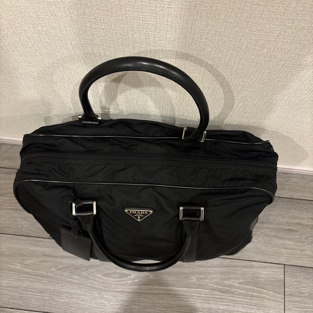 PRADA トートバッグ　ボストンバッグ　ナイロン×サフィアーノ　黒