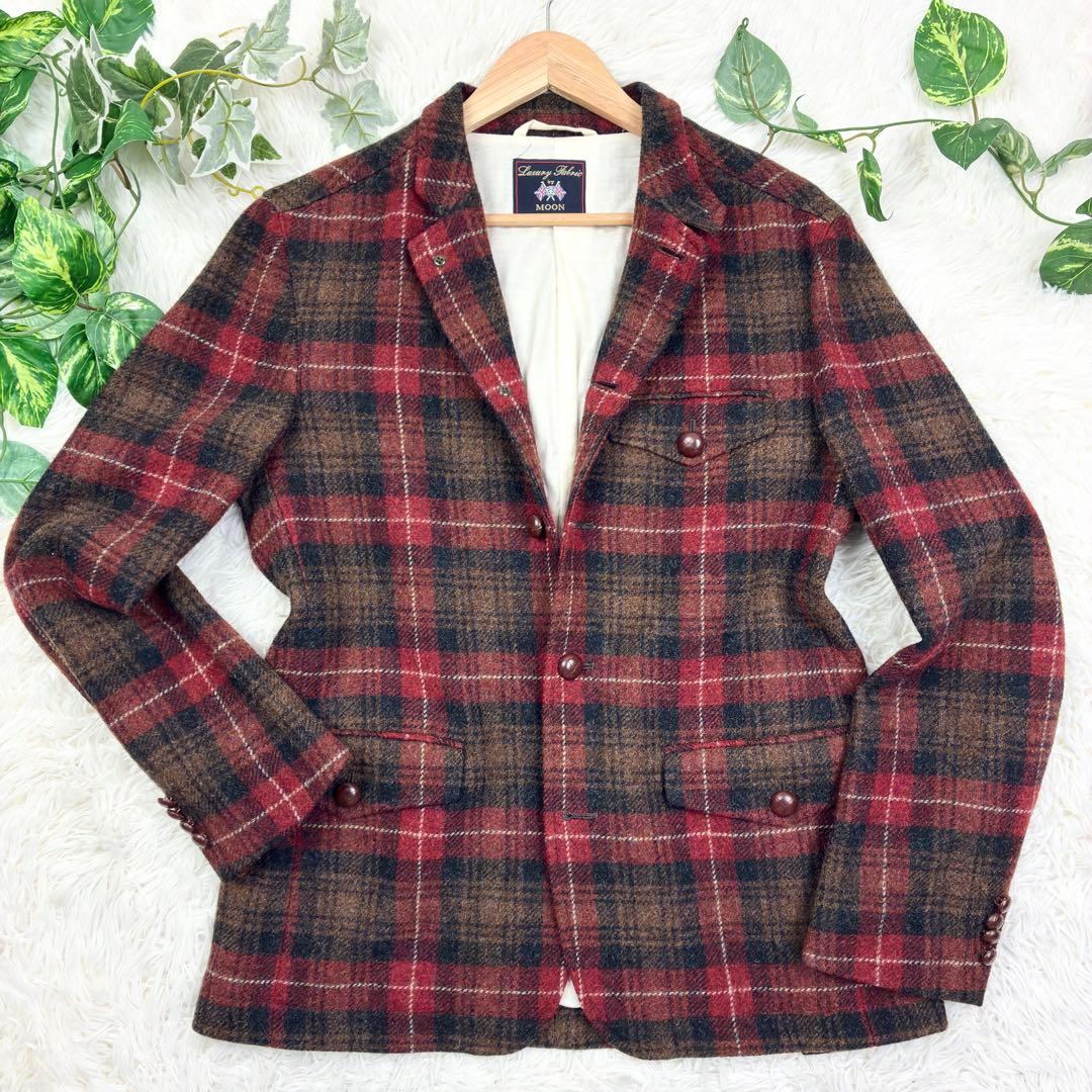 美品　ビームス　MOON　ツイード　アンコンジャケット　胡桃ボタン　L　チェック