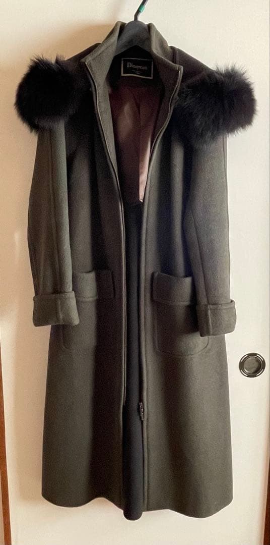 【Diagram 】ダークグレー ロングコート ファー付き