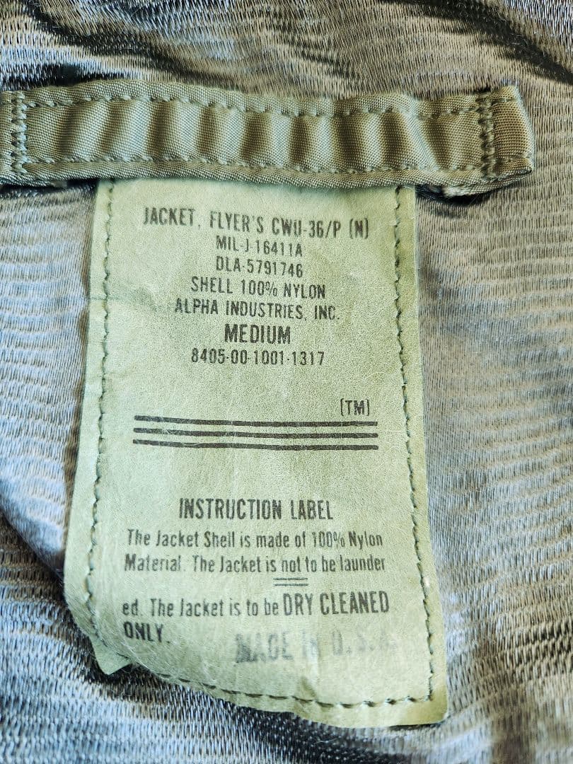 ヴィンテージ アルファ社 CWU-36/P フライトジャケット カーキ　 M