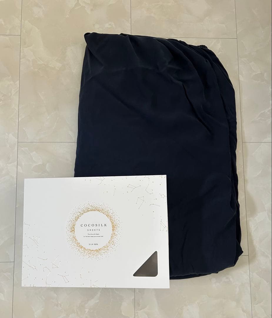 ココシルク シルク100% 25匁 クイーンサイズ ボックスシーツ ネイビー