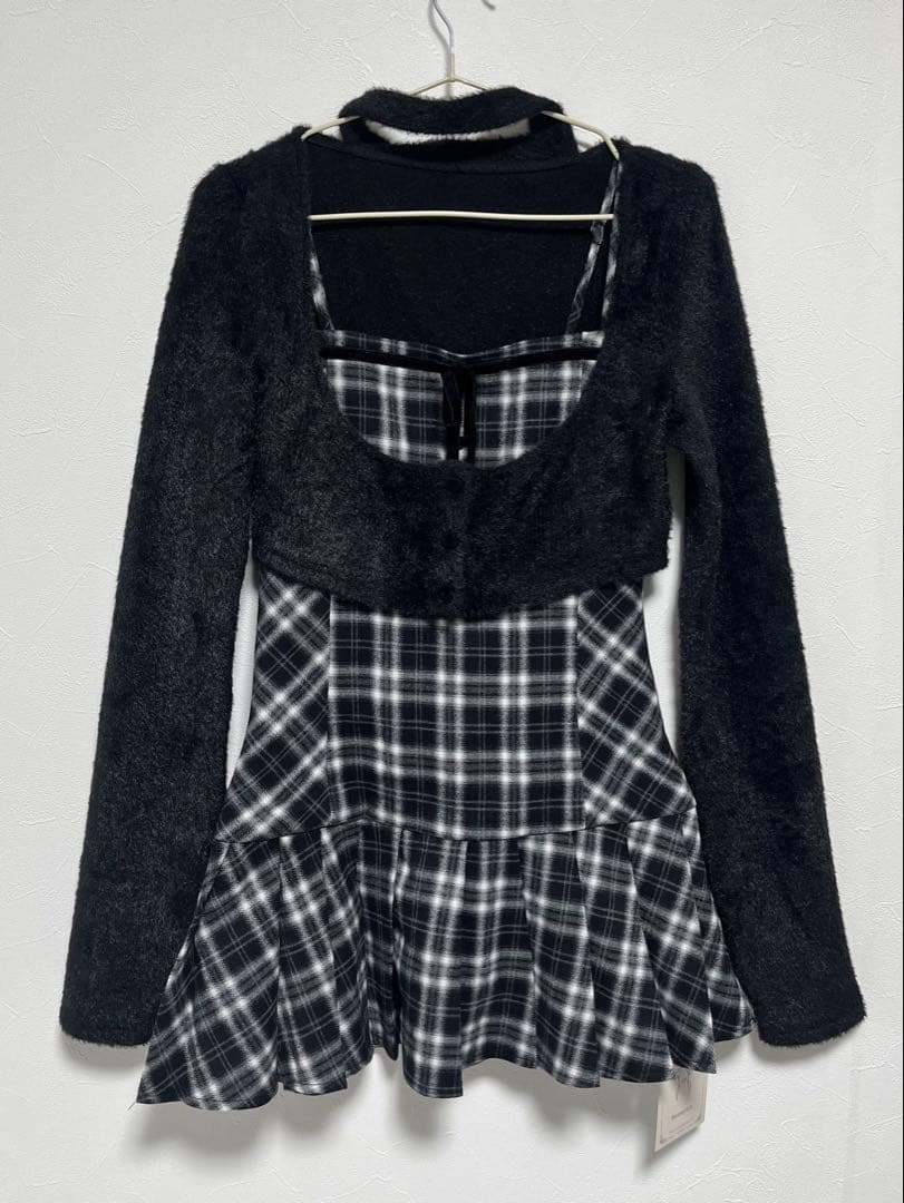 BunnyLis ファーボレロ×チェックミニワンピ ブラック Mサイズ