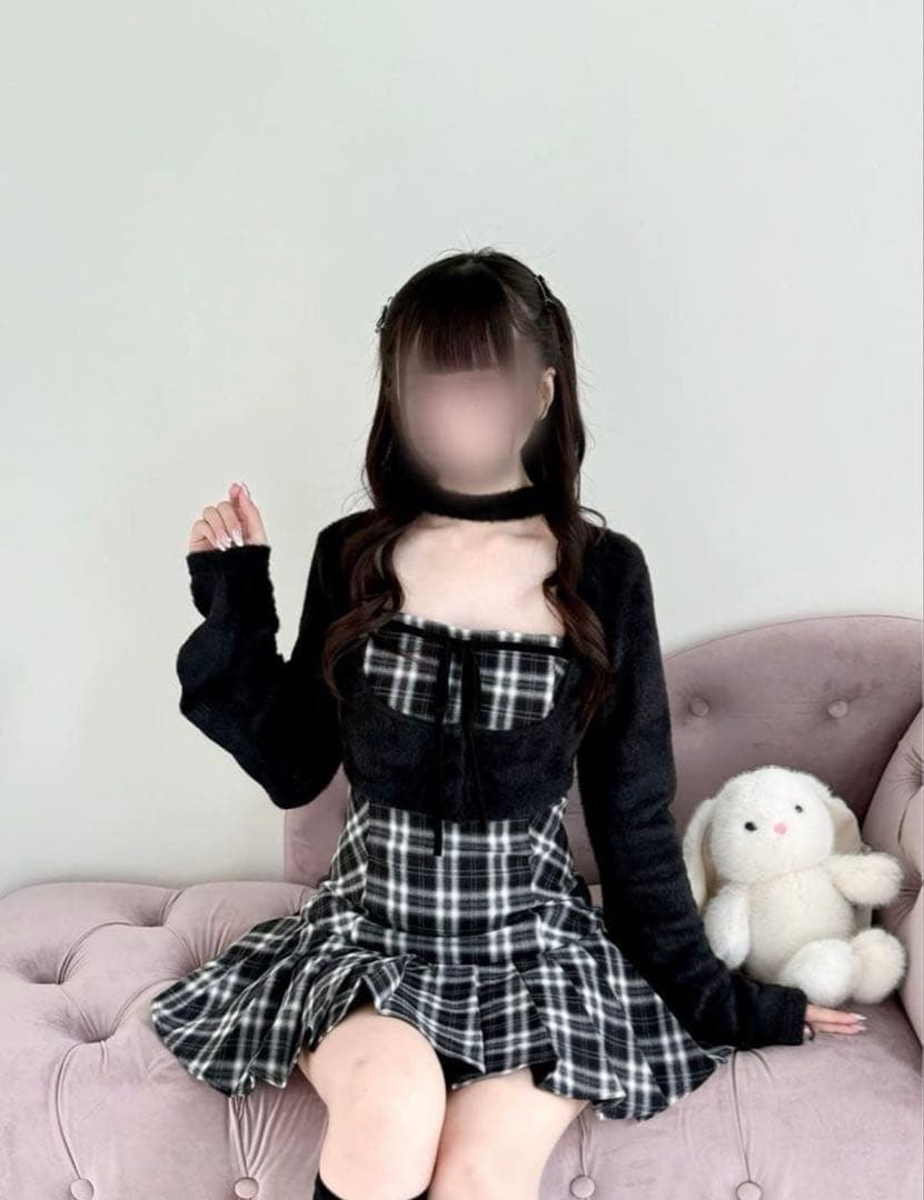 BunnyLis ファーボレロ×チェックミニワンピ ブラック Mサイズ