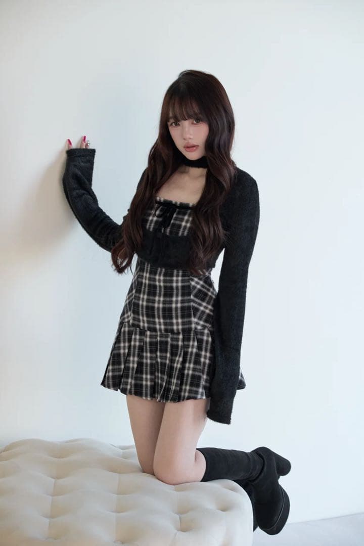 BunnyLis ファーボレロ×チェックミニワンピ ブラック Mサイズ