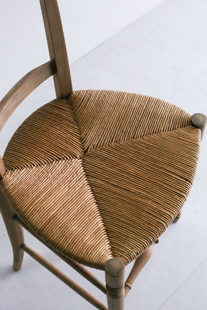 フランス　ラッシュ編みチェア　無垢材　ブロカント　ダイニングチェア　古家具
