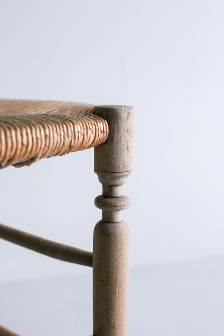 フランス　ラッシュ編みチェア　無垢材　ブロカント　ダイニングチェア　古家具