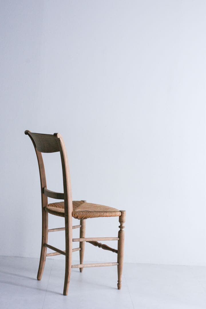 フランス　ラッシュ編みチェア　無垢材　ブロカント　ダイニングチェア　古家具