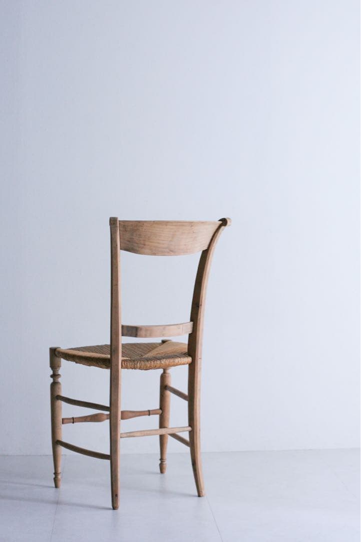 フランス　ラッシュ編みチェア　無垢材　ブロカント　ダイニングチェア　古家具