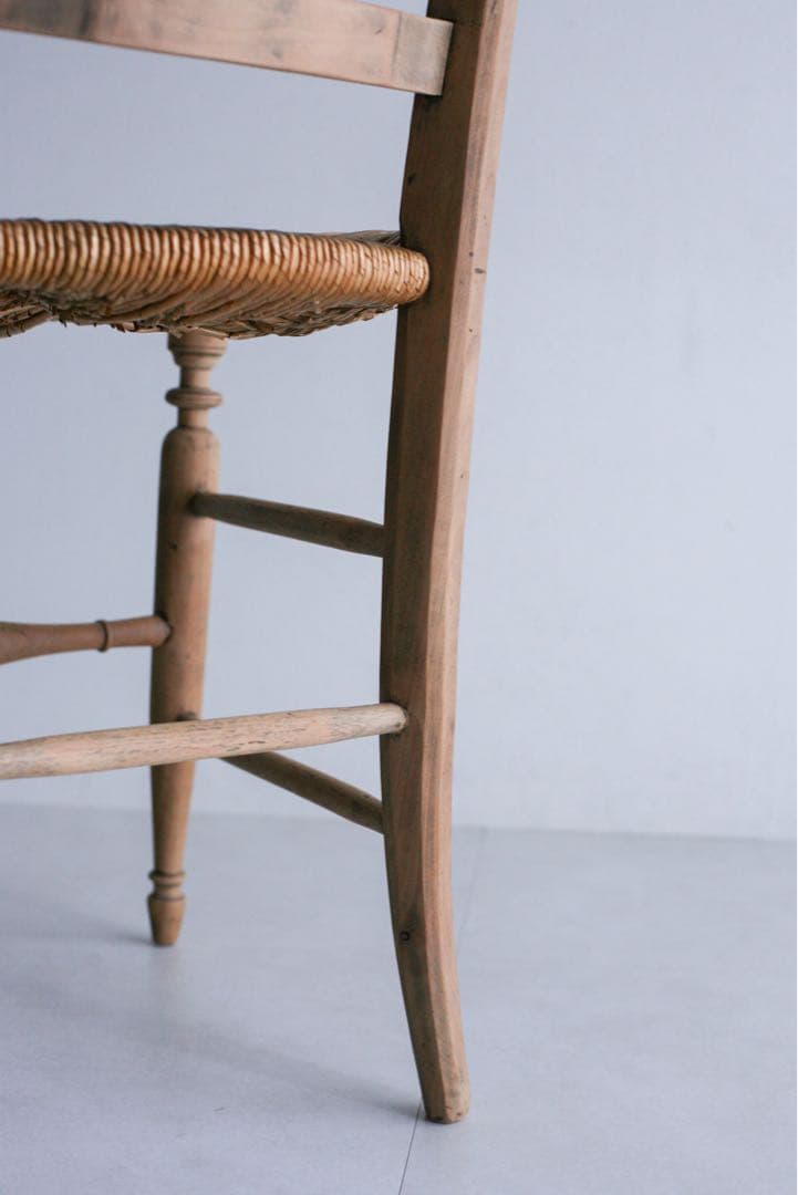 フランス　ラッシュ編みチェア　無垢材　ブロカント　ダイニングチェア　古家具