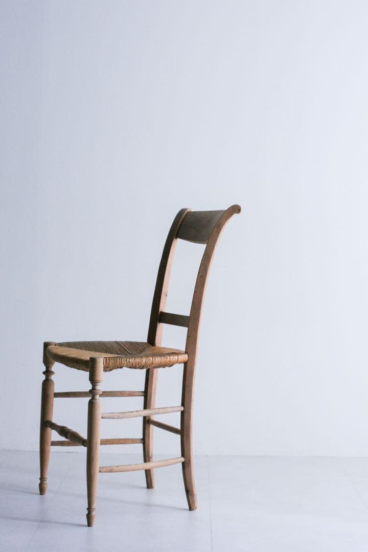 フランス　ラッシュ編みチェア　無垢材　ブロカント　ダイニングチェア　古家具