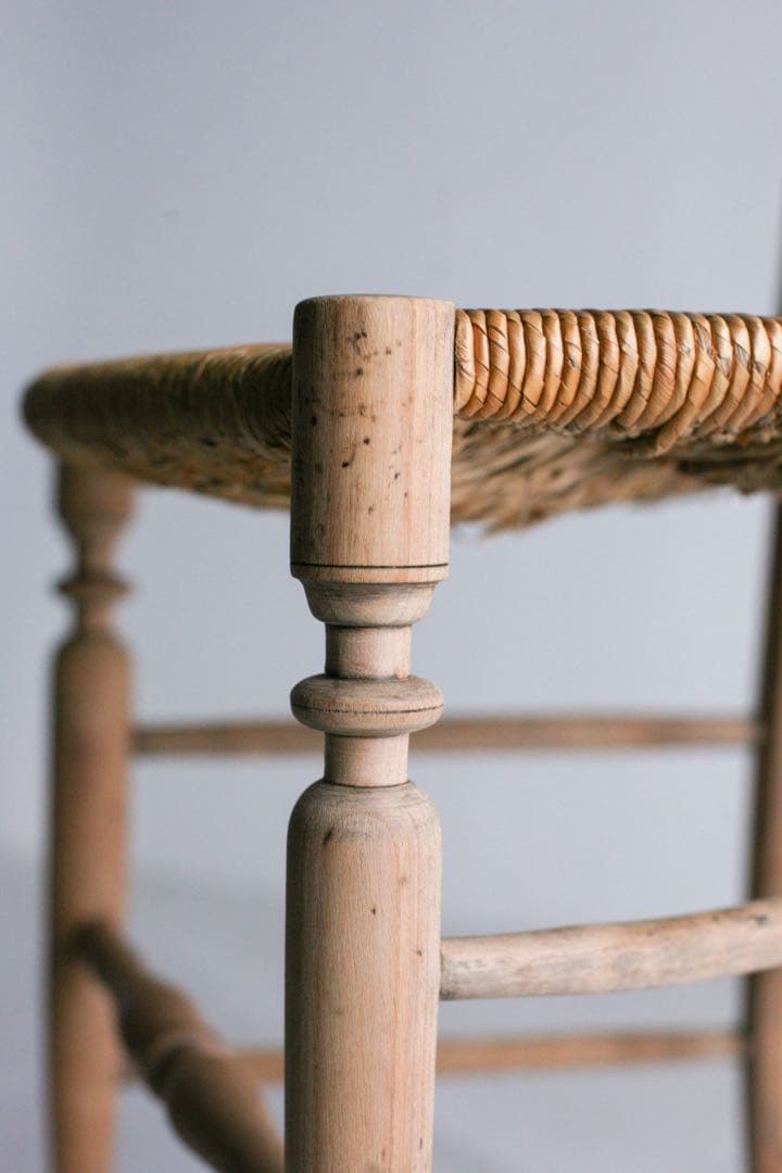 フランス　ラッシュ編みチェア　無垢材　ブロカント　ダイニングチェア　古家具