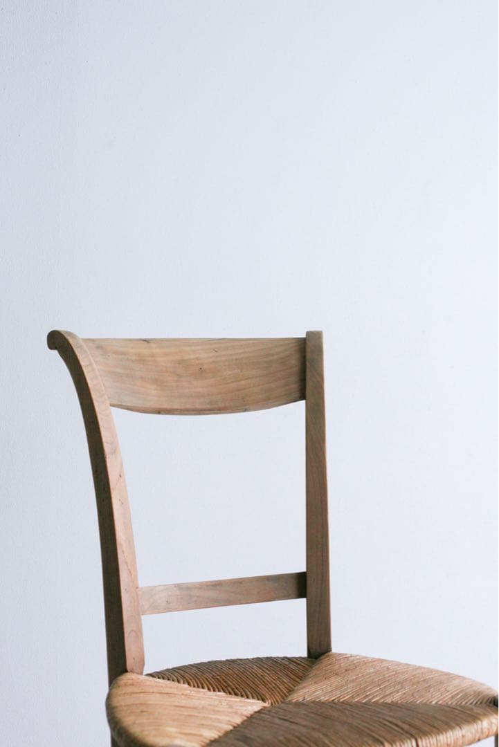 フランス　ラッシュ編みチェア　無垢材　ブロカント　ダイニングチェア　古家具