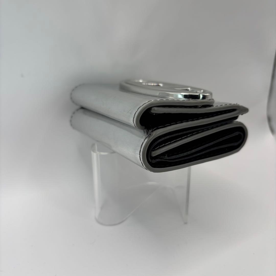 DIESEL 三つ折り財布　シルバー　1DR サークルロゴ　ウォレット　Dロゴ