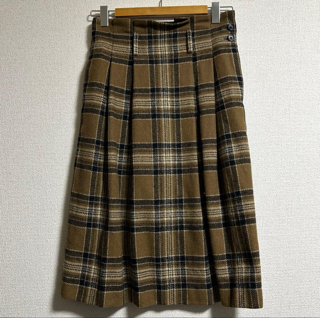MARGARET HOWELL キャメル　タータンチェック　ウールスカート