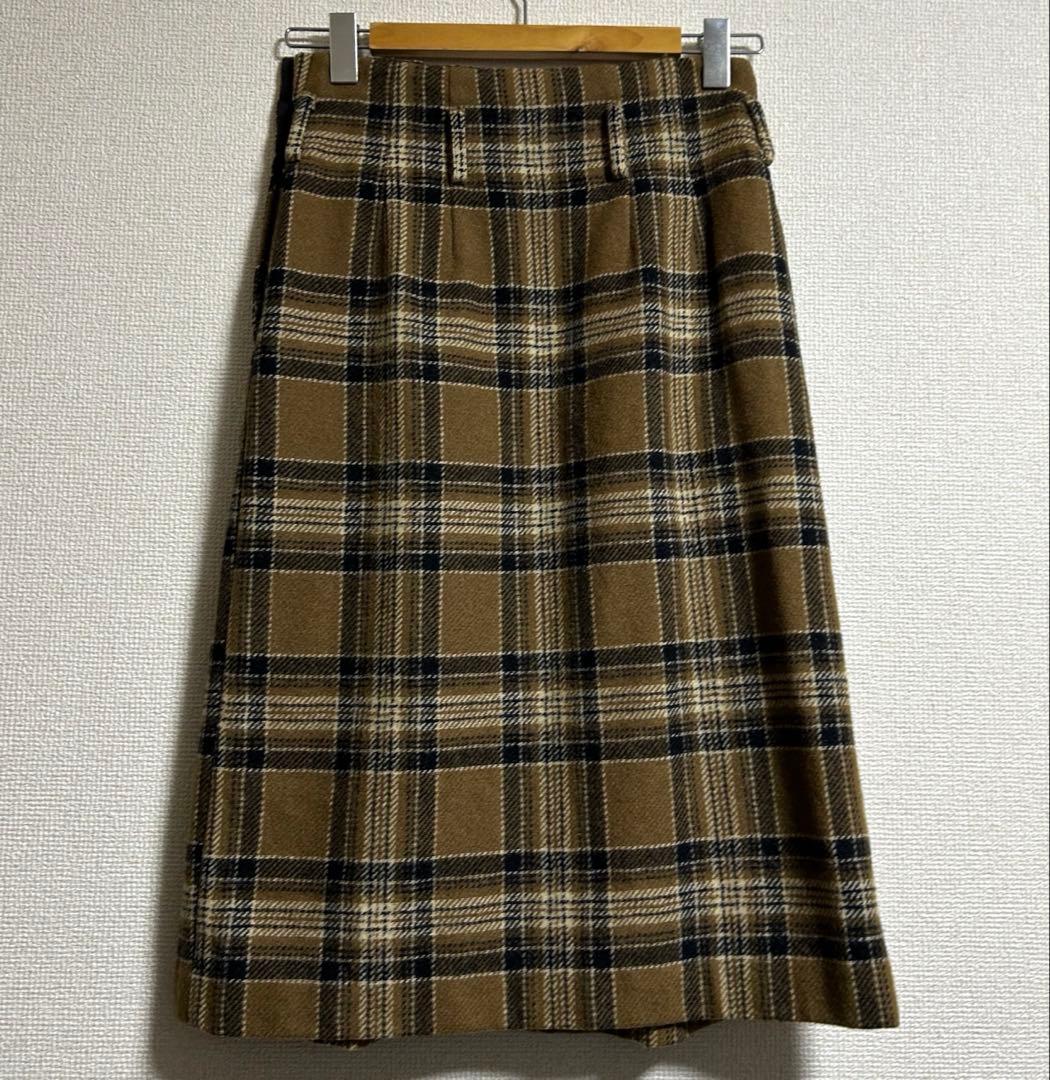 MARGARET HOWELL キャメル　タータンチェック　ウールスカート
