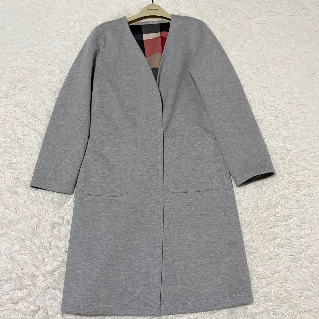 美品　ブルーレーベルクレストブリッジ　リバーシブル　ノーカラーコート　チェック