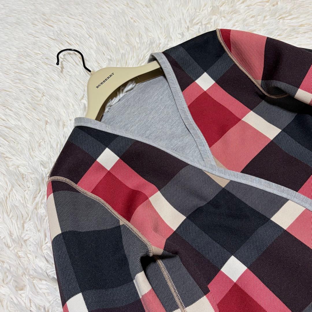 美品　ブルーレーベルクレストブリッジ　リバーシブル　ノーカラーコート　チェック