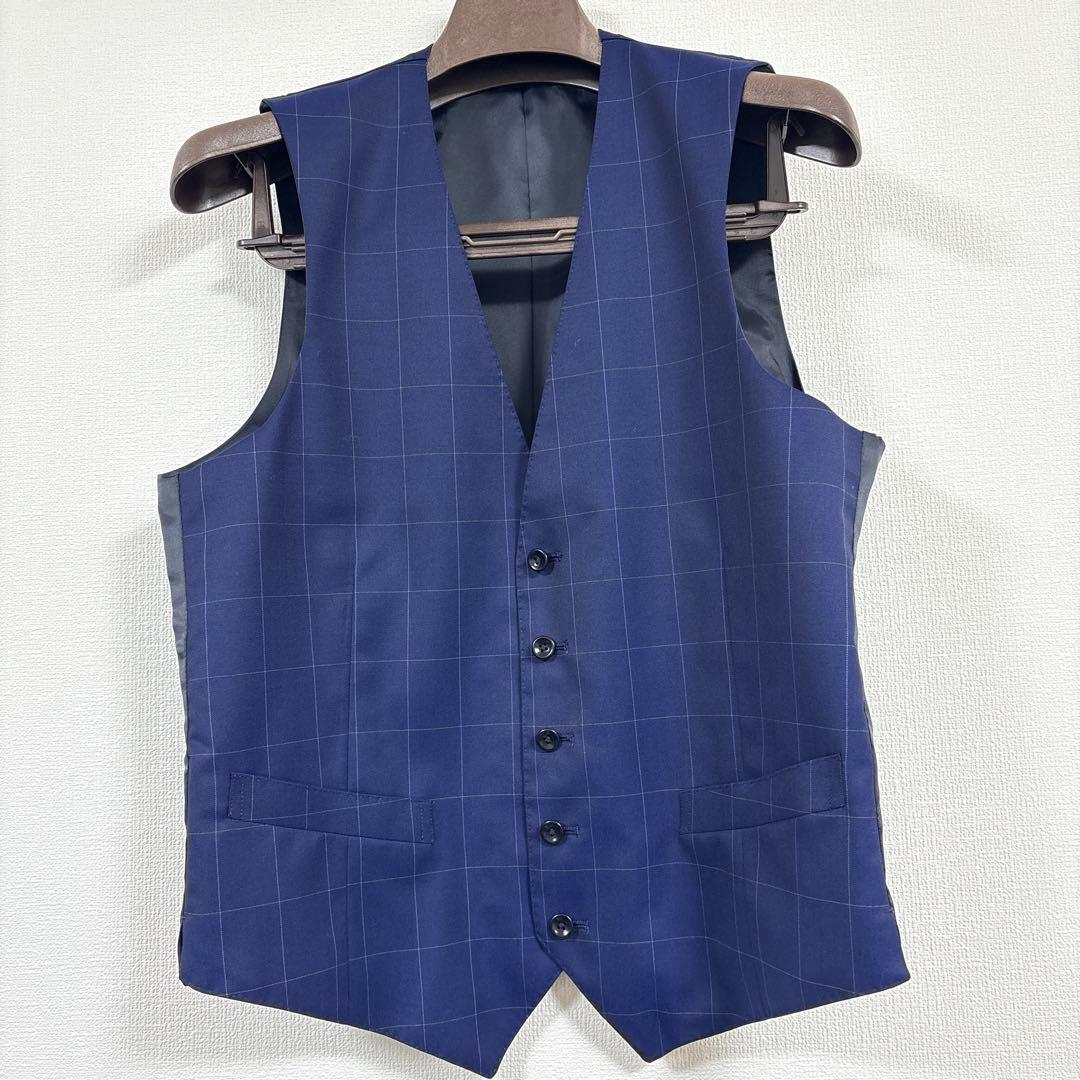 【極美品】HILTON スリーピーススーツ A5 ネイビー ウィンドウペン