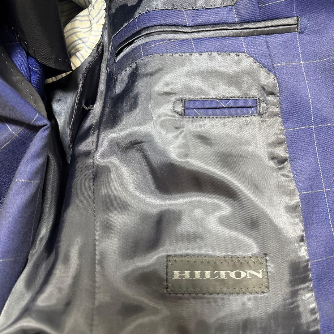 【極美品】HILTON スリーピーススーツ A5 ネイビー ウィンドウペン