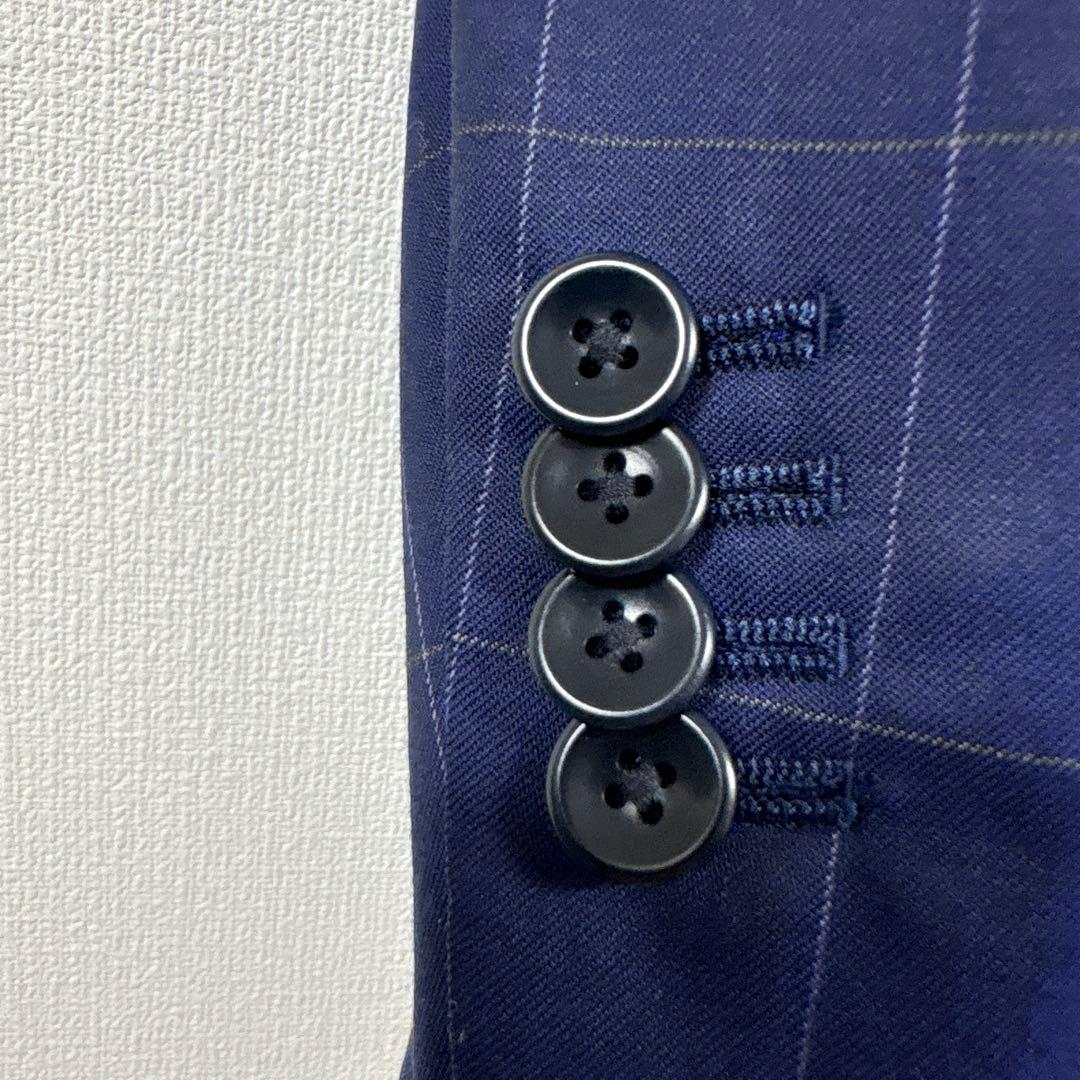 【極美品】HILTON スリーピーススーツ A5 ネイビー ウィンドウペン