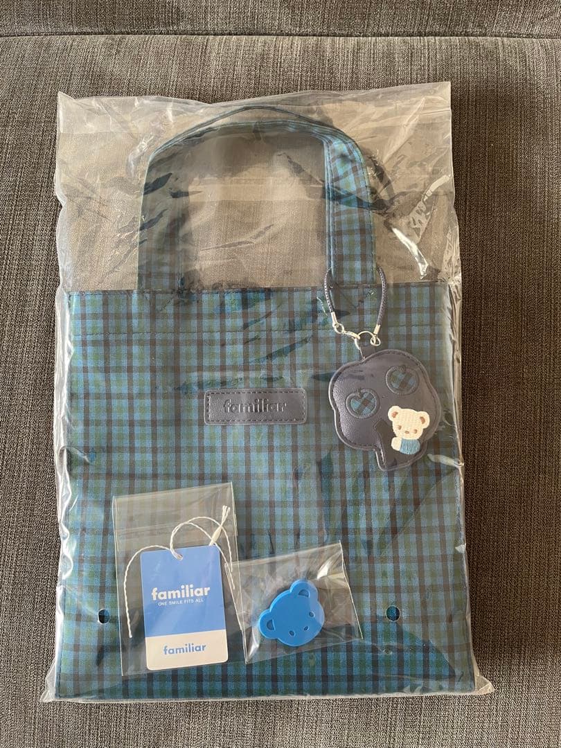 ファミリア familiar チェック トートバッグ 青