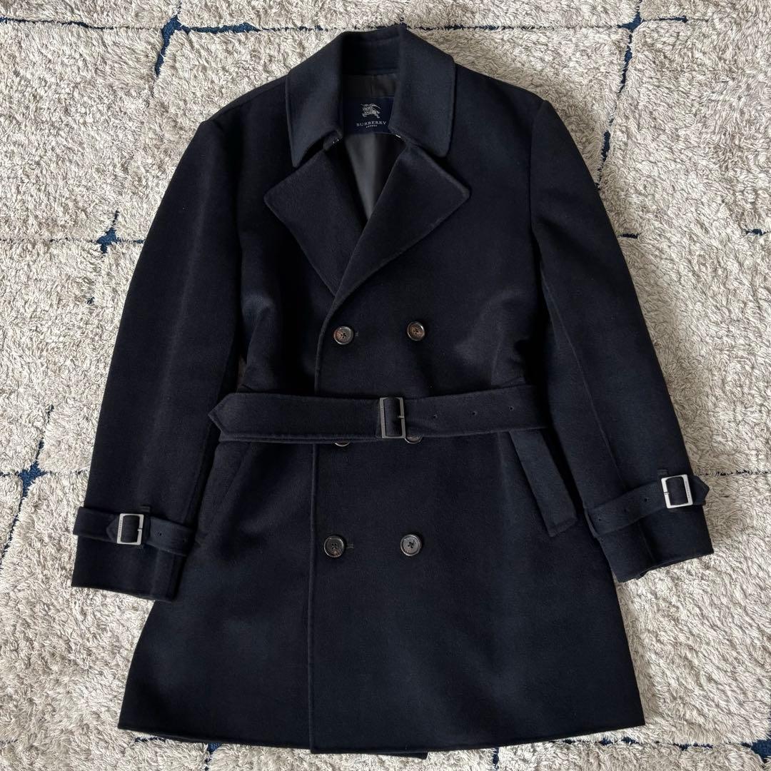 【美品✨】バーバリーロンドン　トレンチコート　カシミヤ　ウール　ベルト　黒　Ｌ