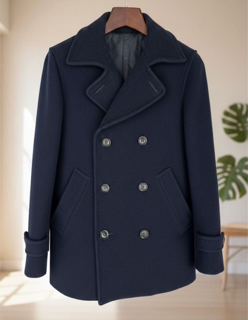 美品　トゥモローランド　ピーコート　カシミヤ混　中綿入り　ネイビー　M