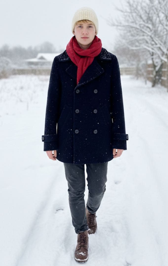 美品　トゥモローランド　ピーコート　カシミヤ混　中綿入り　ネイビー　M