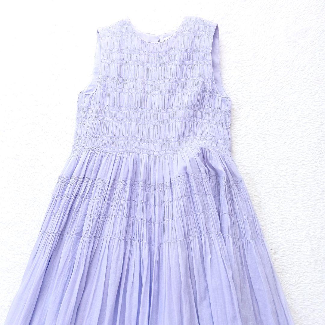 ヌキテパ コットンボイルシャーリングスリーブレスドレス　ロングワンピース