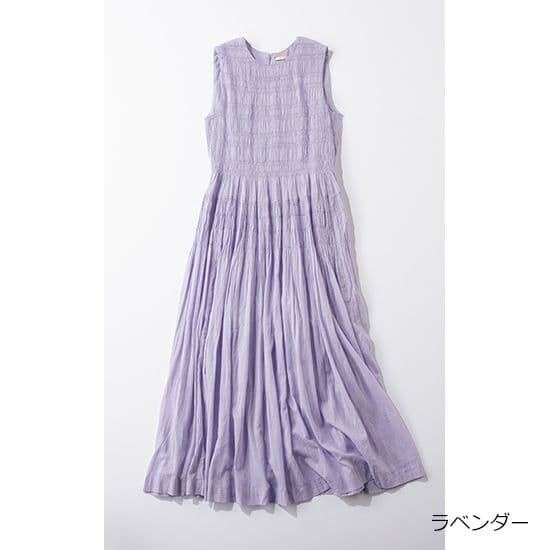 ヌキテパ コットンボイルシャーリングスリーブレスドレス　ロングワンピース