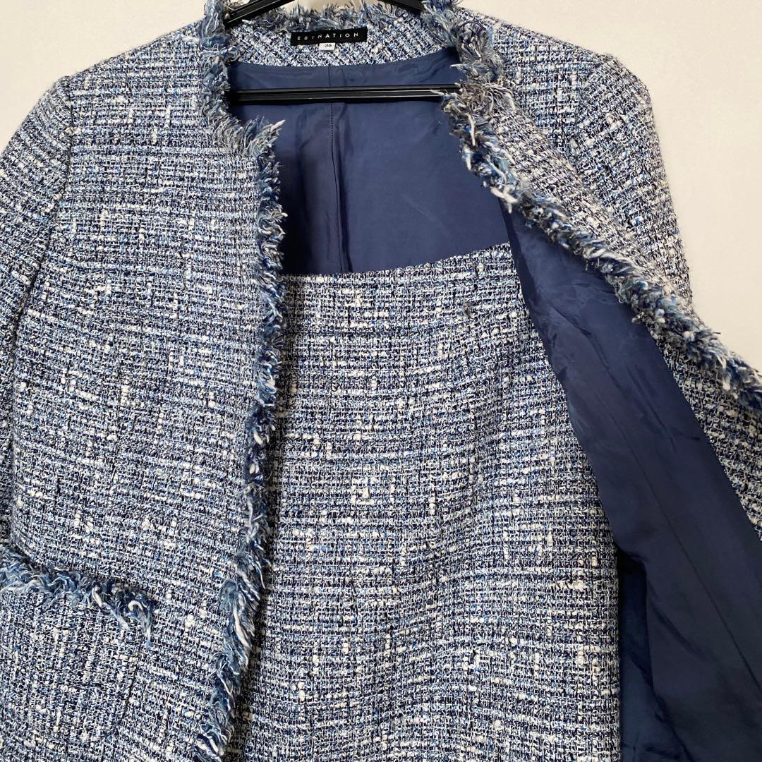 【美品】　エストネーション　ツイード　セットアップ　スーツ　ブルー　卒業　入学