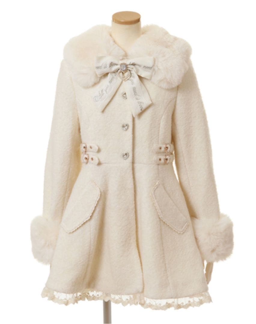 ♥ ♥ ♥リズリサ ビジューリボンミニ丈Aラインコート ホワイト