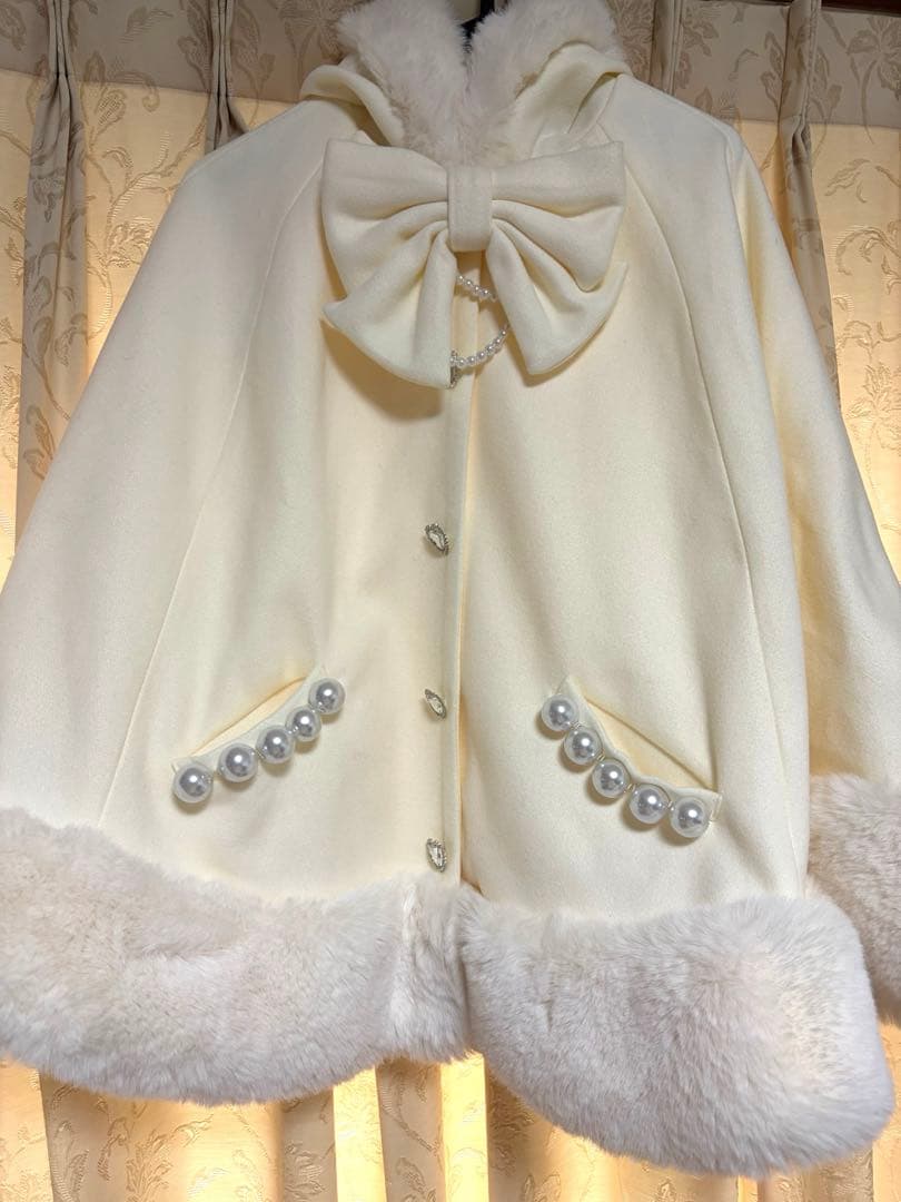 MARS ポンチョ リボン付きボリュームファーフードケープコート ケープ コート