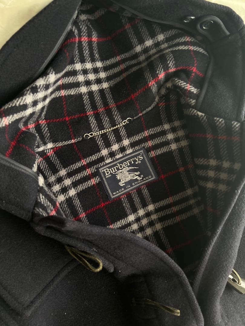 美品 Burberrys ダッフルコート ネイビー ノバチェック ウール レザー