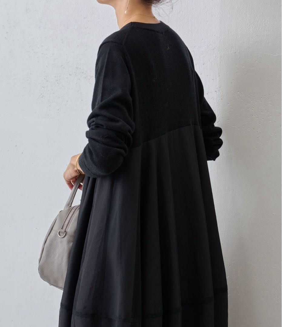 美品 ビアズリー beardsleyニットチュール マル ワンピース ブラック