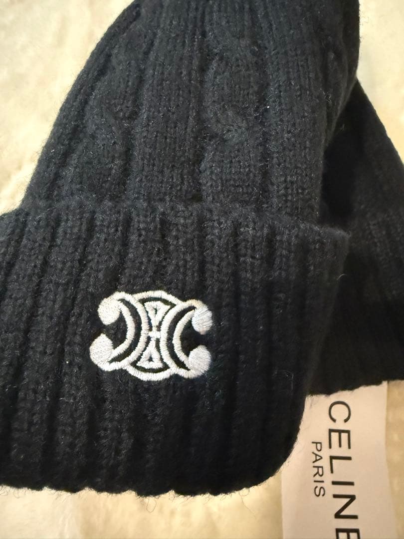 CELINE ケーブル編み ニット帽 黒