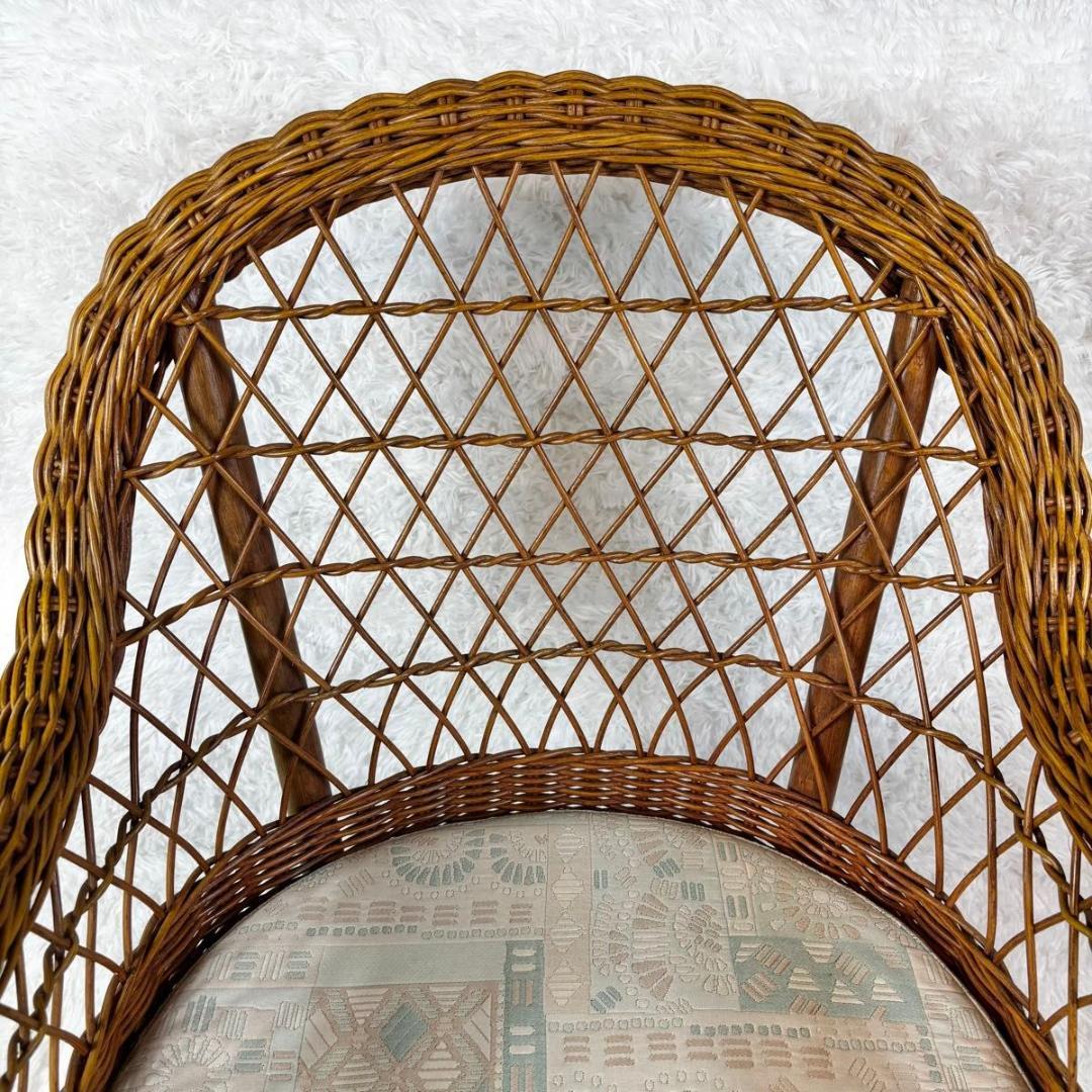 『美品』カサブランカ　ラタン　籐　アーム付き　クッション付き　チェア