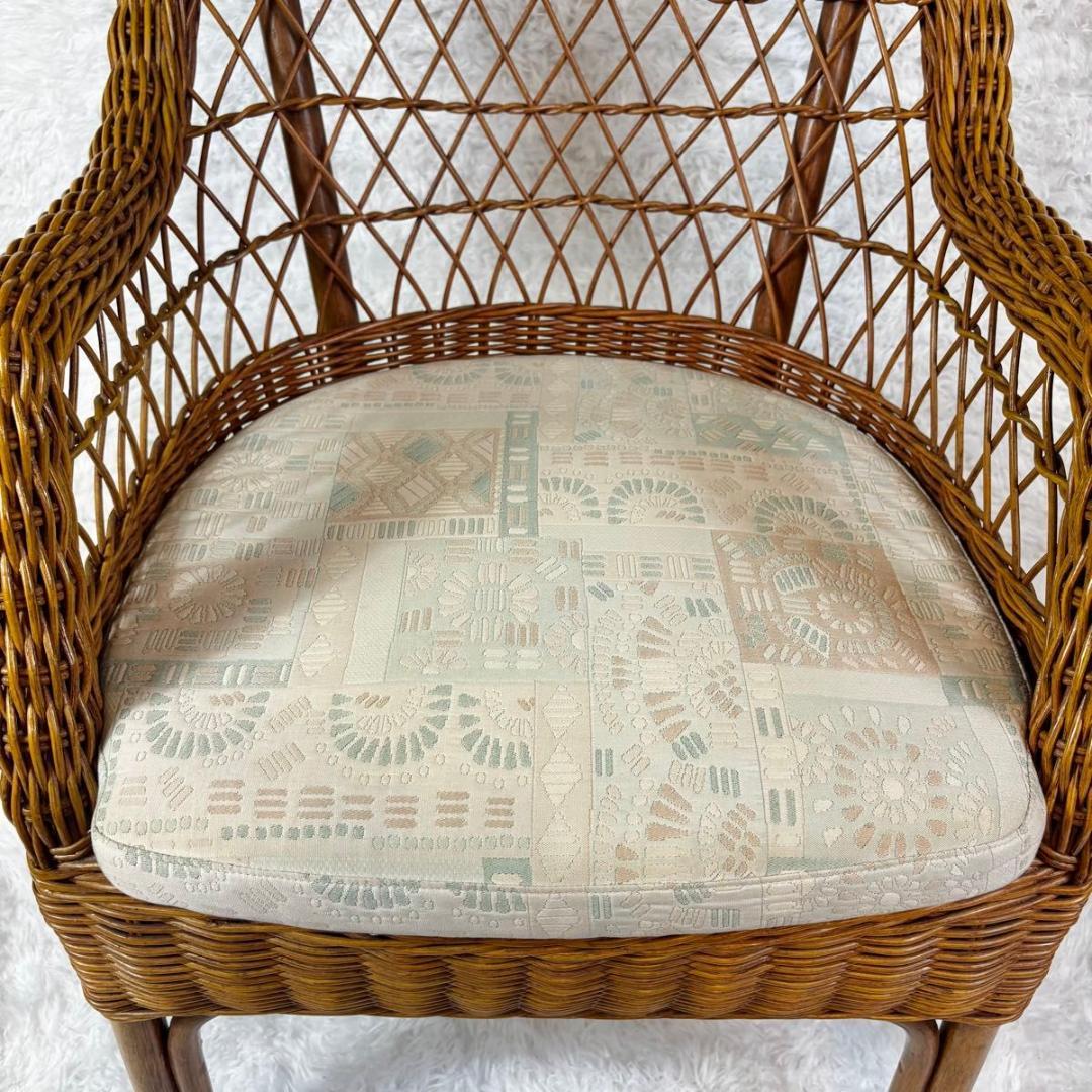 『美品』カサブランカ　ラタン　籐　アーム付き　クッション付き　チェア
