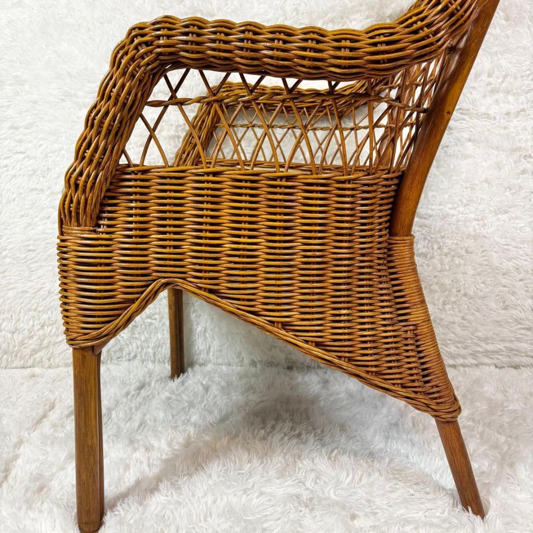 『美品』カサブランカ　ラタン　籐　アーム付き　クッション付き　チェア