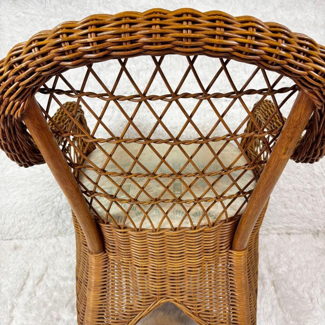 『美品』カサブランカ　ラタン　籐　アーム付き　クッション付き　チェア