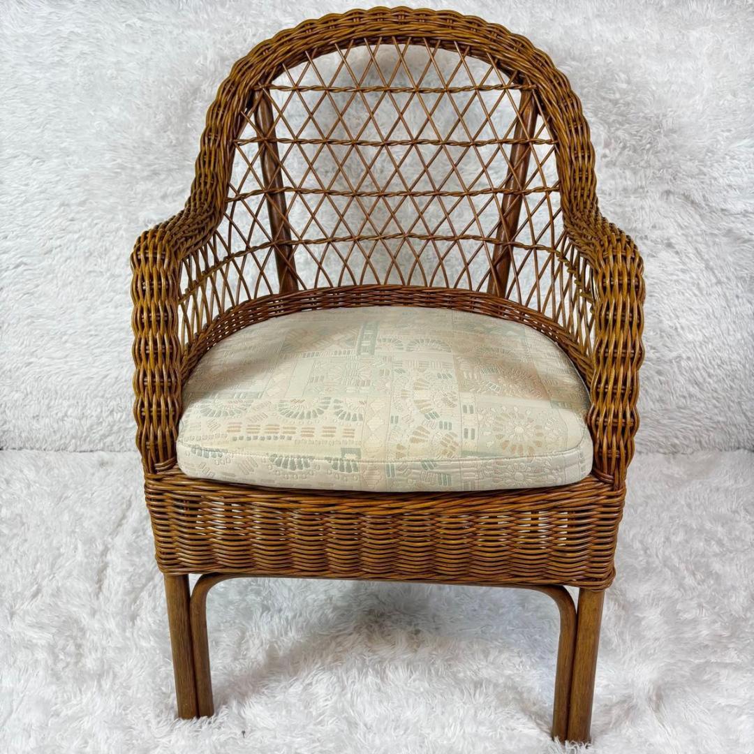 『美品』カサブランカ　ラタン　籐　アーム付き　クッション付き　チェア