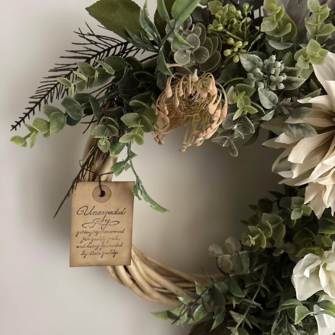 ＊ぷりこて　フラワーリース＊　特大　ダリアとユーカリのナチュラルリース