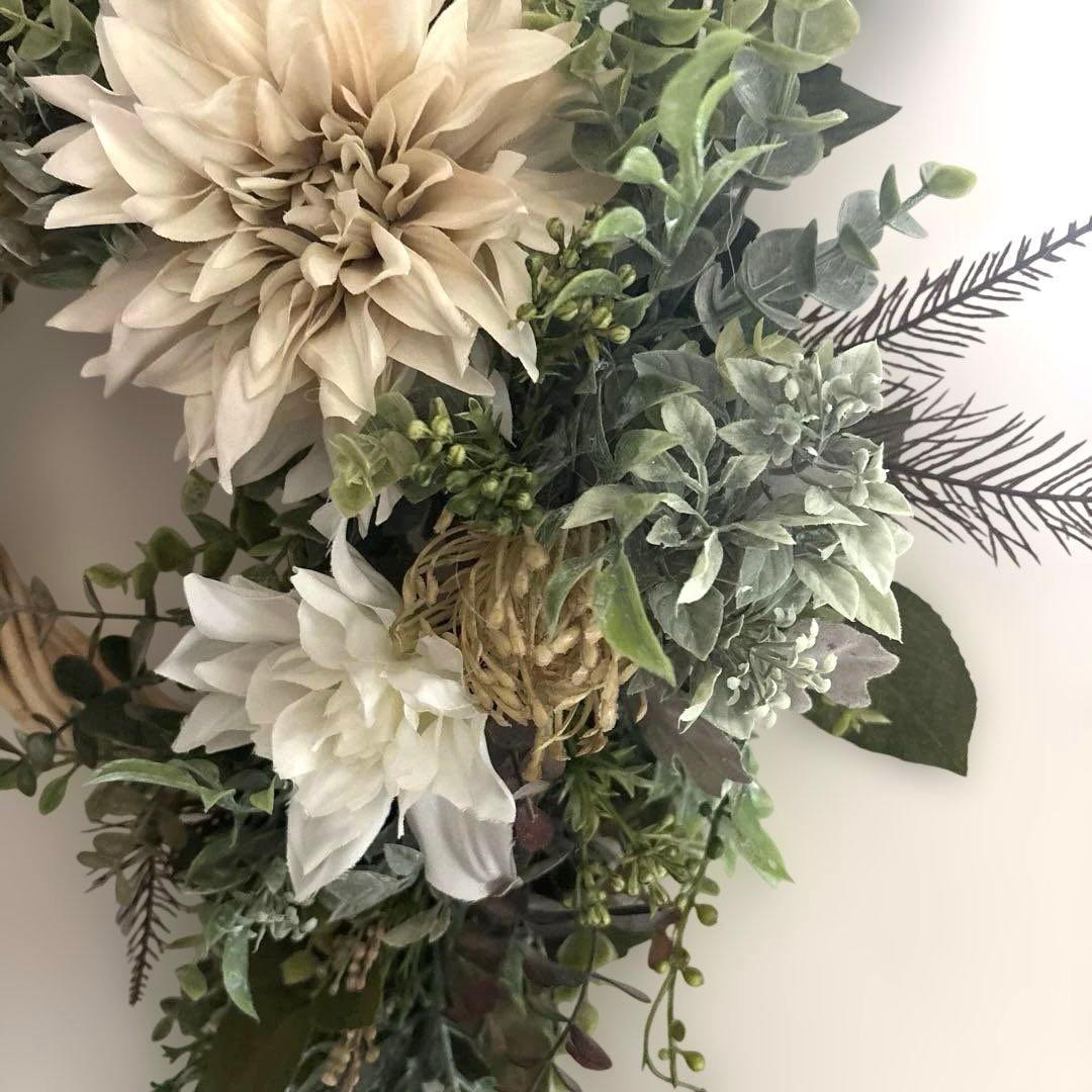＊ぷりこて　フラワーリース＊　特大　ダリアとユーカリのナチュラルリース