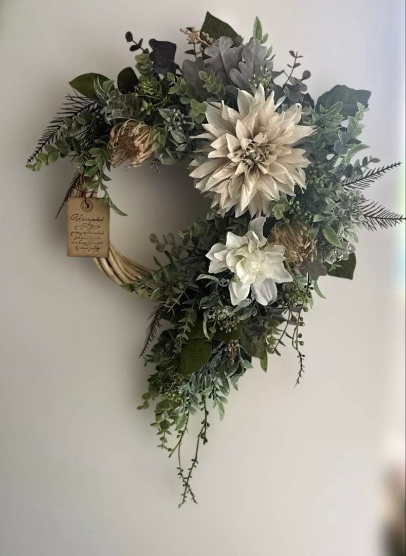 ＊ぷりこて　フラワーリース＊　特大　ダリアとユーカリのナチュラルリース