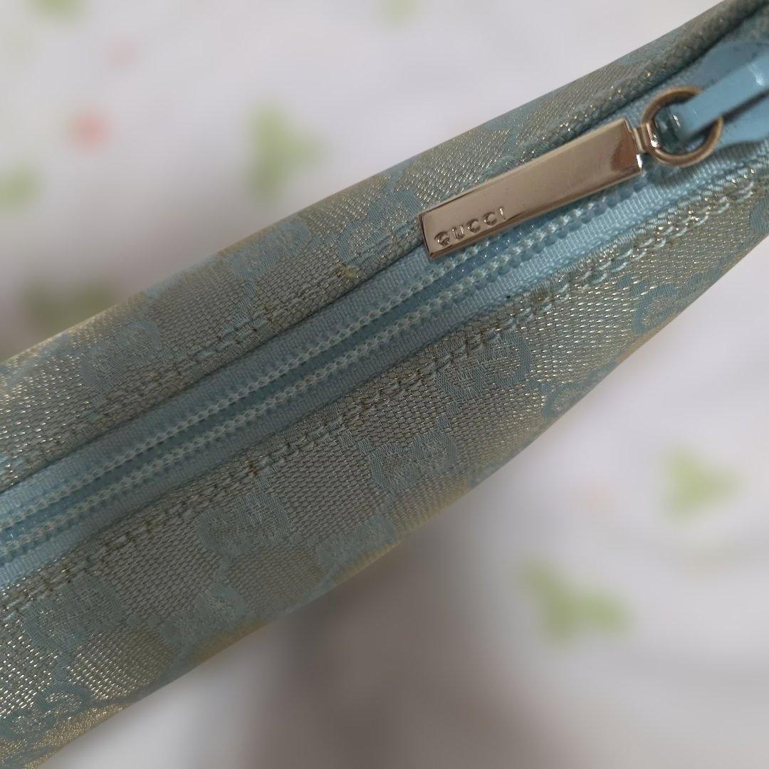 GUCCIグッチGG柄ショルダーバッグ肩掛け　ミントグリーン水色青緑キャンバス