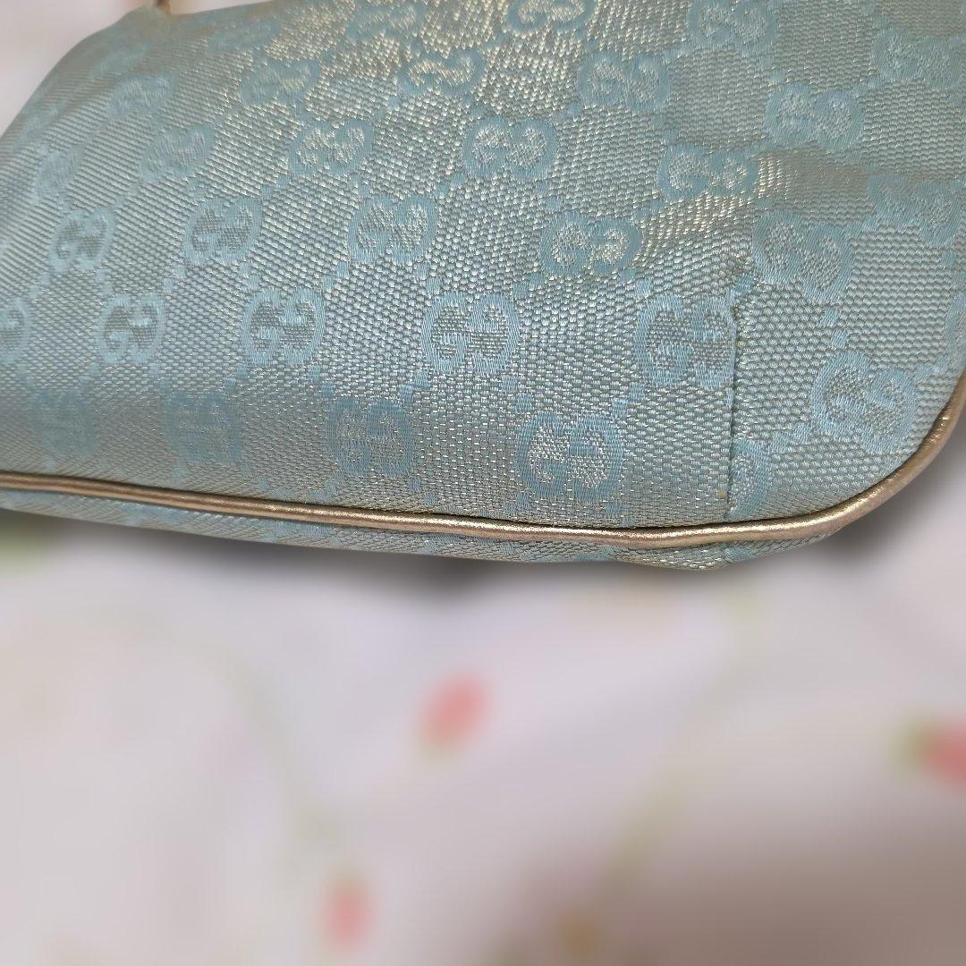 GUCCIグッチGG柄ショルダーバッグ肩掛け　ミントグリーン水色青緑キャンバス