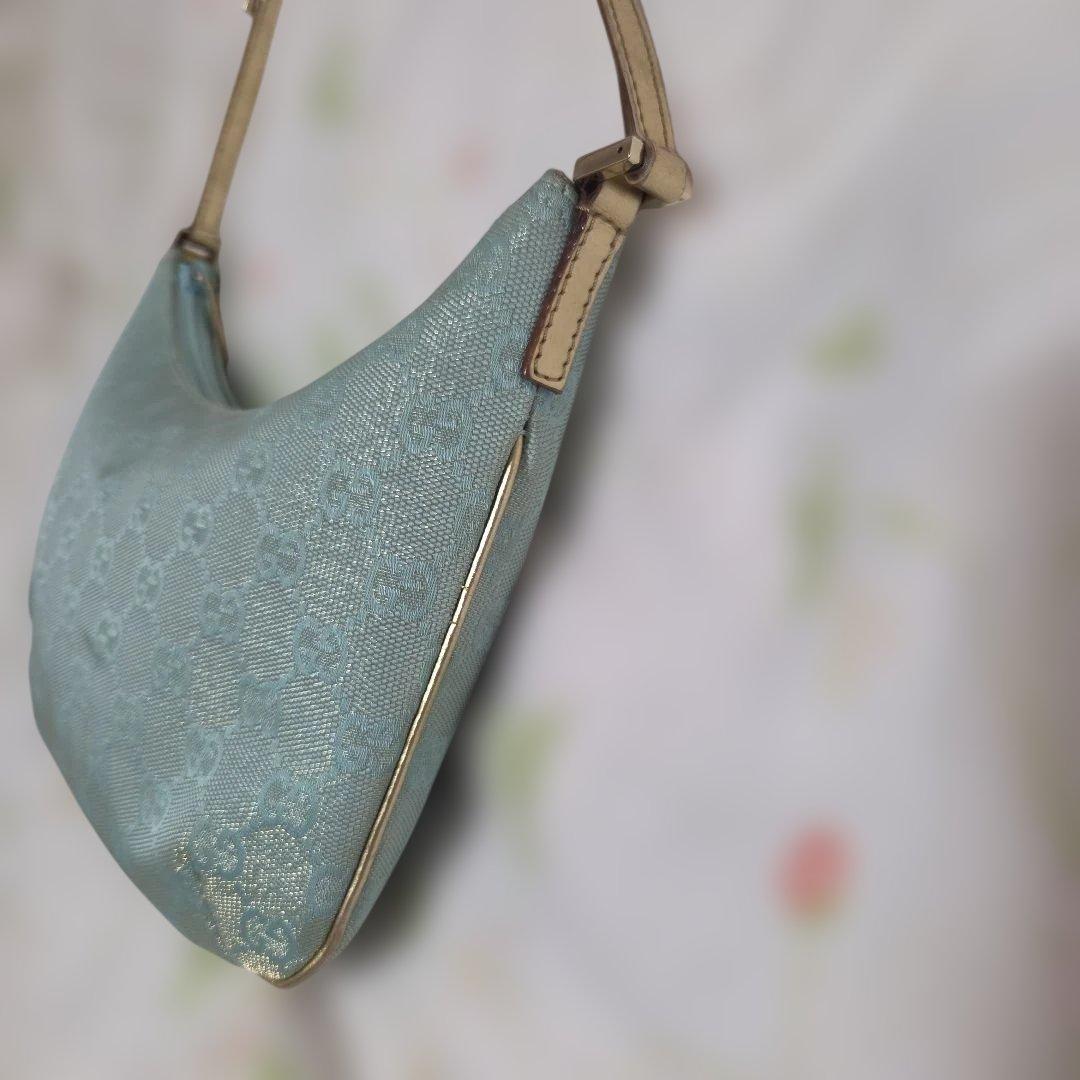 GUCCIグッチGG柄ショルダーバッグ肩掛け　ミントグリーン水色青緑キャンバス