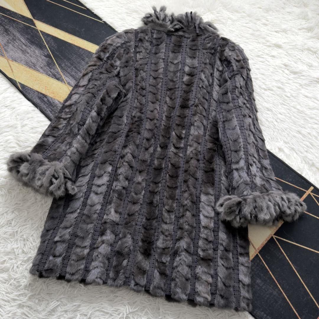 総丈95/激レアデザイン◎ グレー ミンク ロング ファーコート 毛皮 エンバ